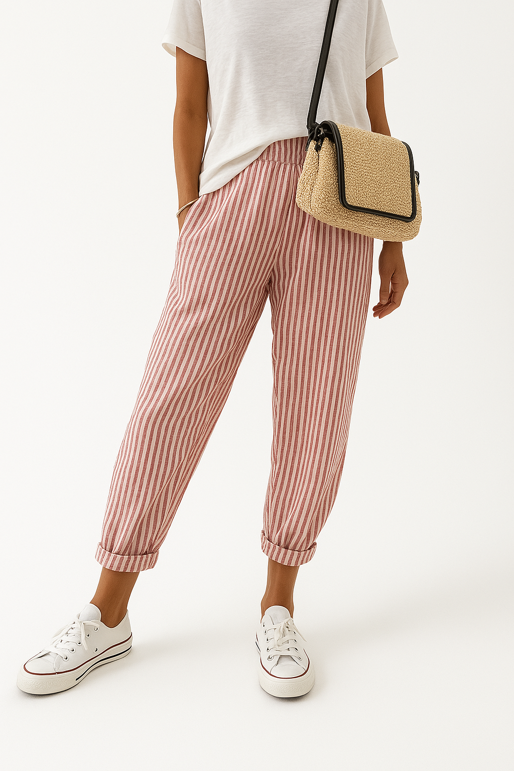 Hose Damen Streifenmuster Locker Sommer Kordelzug Baumwolle