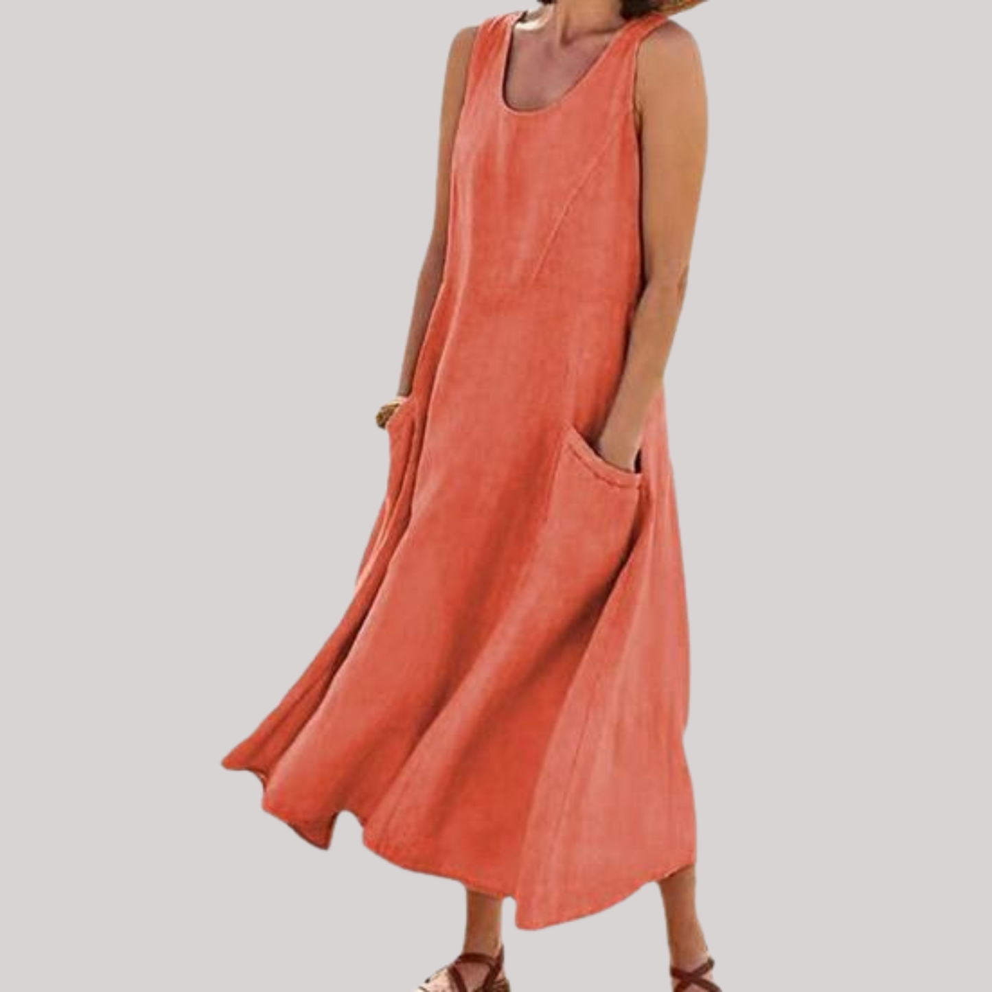 Jolie – Ärmelloses Midikleid aus Baumwollleinen