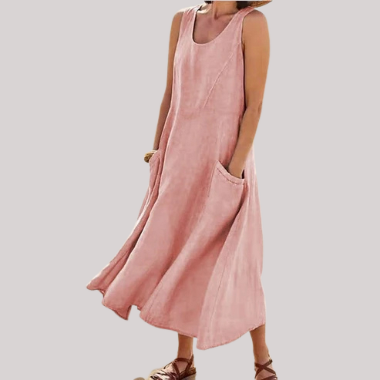 Jolie – Ärmelloses Midikleid aus Baumwollleinen