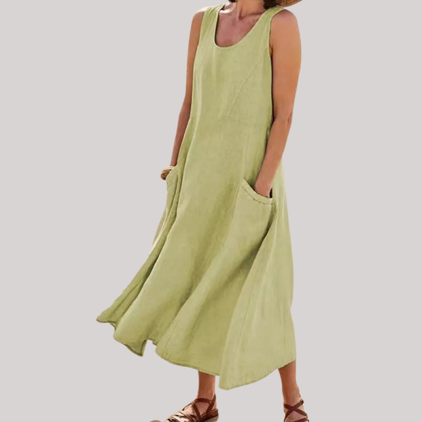 Jolie – Ärmelloses Midikleid aus Baumwollleinen