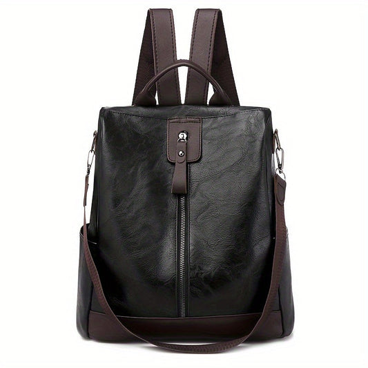 Schwarzer Leder-Rucksack mit Reißverschluss, verstellbaren Trägern und modernem Design. Perfekt für Reisen und Alltag. Hochwertige Verarbeitung.