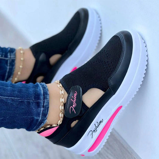 Damen-Sneaker in Rosa mit Keilabsatz, atmungsaktivem Mesh und modischem Design. Perfekt für Freizeit und Sport. Trendige Schuhe für Frauen.