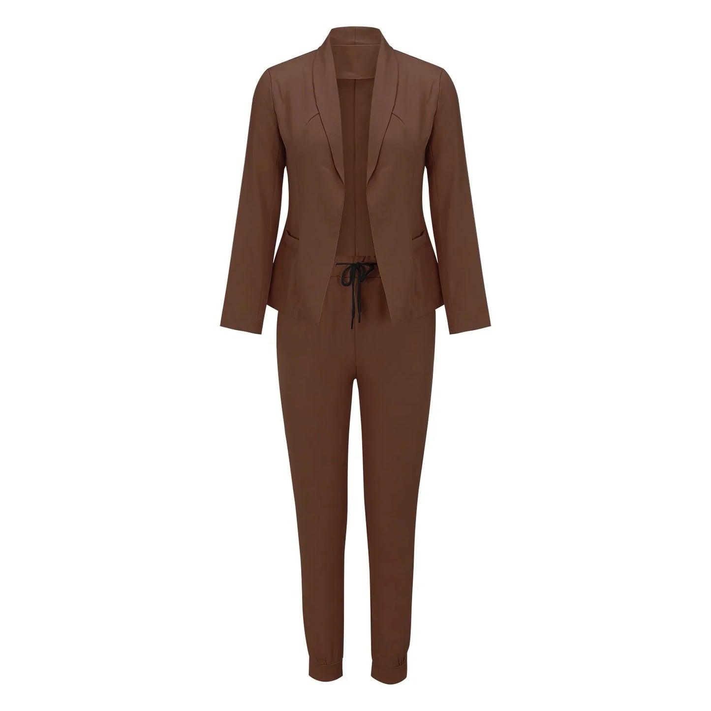 Sets Damen Einteiler Anzug Elegant Mit Bindegürtel Langarm