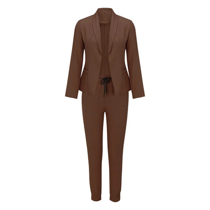 Sets Damen Einteiler Anzug Elegant Mit Bindegürtel Langarm