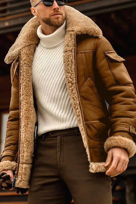 Herren Camel Stilvolle fliegende Lederjacke