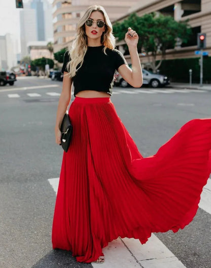 Veluna – Stylischer plissierter Maxirock