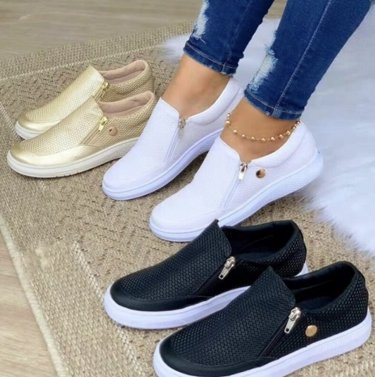 Orthopädische Damenschuhe mit Struktur und Reißverschluss für Frühling und Sommer