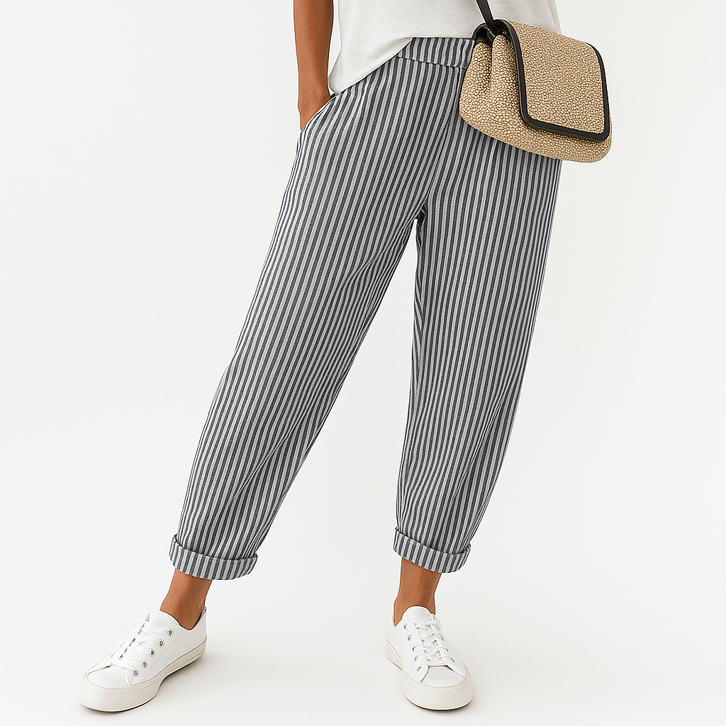 Hose Damen Streifenmuster Locker Sommer Kordelzug Baumwolle