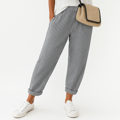 Hose Damen Streifenmuster Locker Sommer Kordelzug Baumwolle