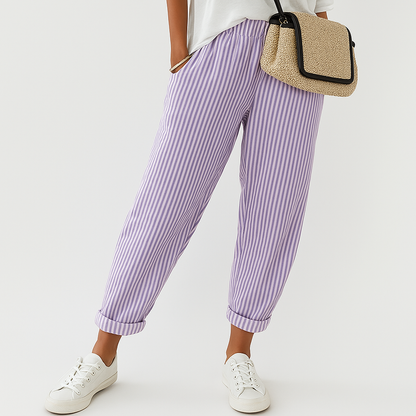 Hose Damen Streifenmuster Locker Sommer Kordelzug Baumwolle
