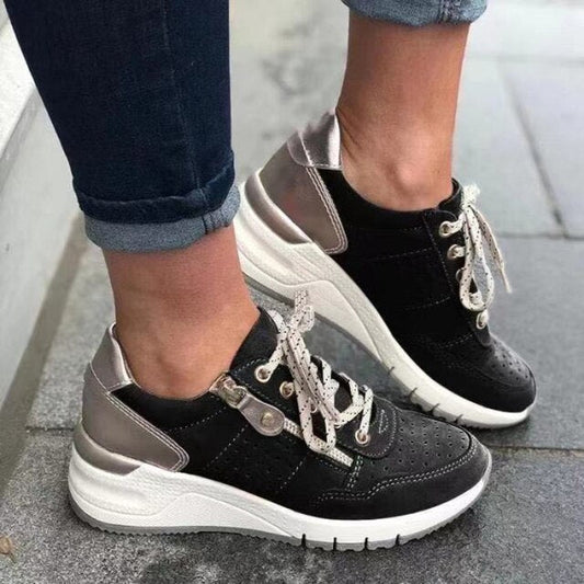 Damen-Sneaker, grau, runde Spitze, Schnürung, seitlicher Reißverschluss, Colorblock-Design, bequeme Plateau-Sohle, modisch, lässig.