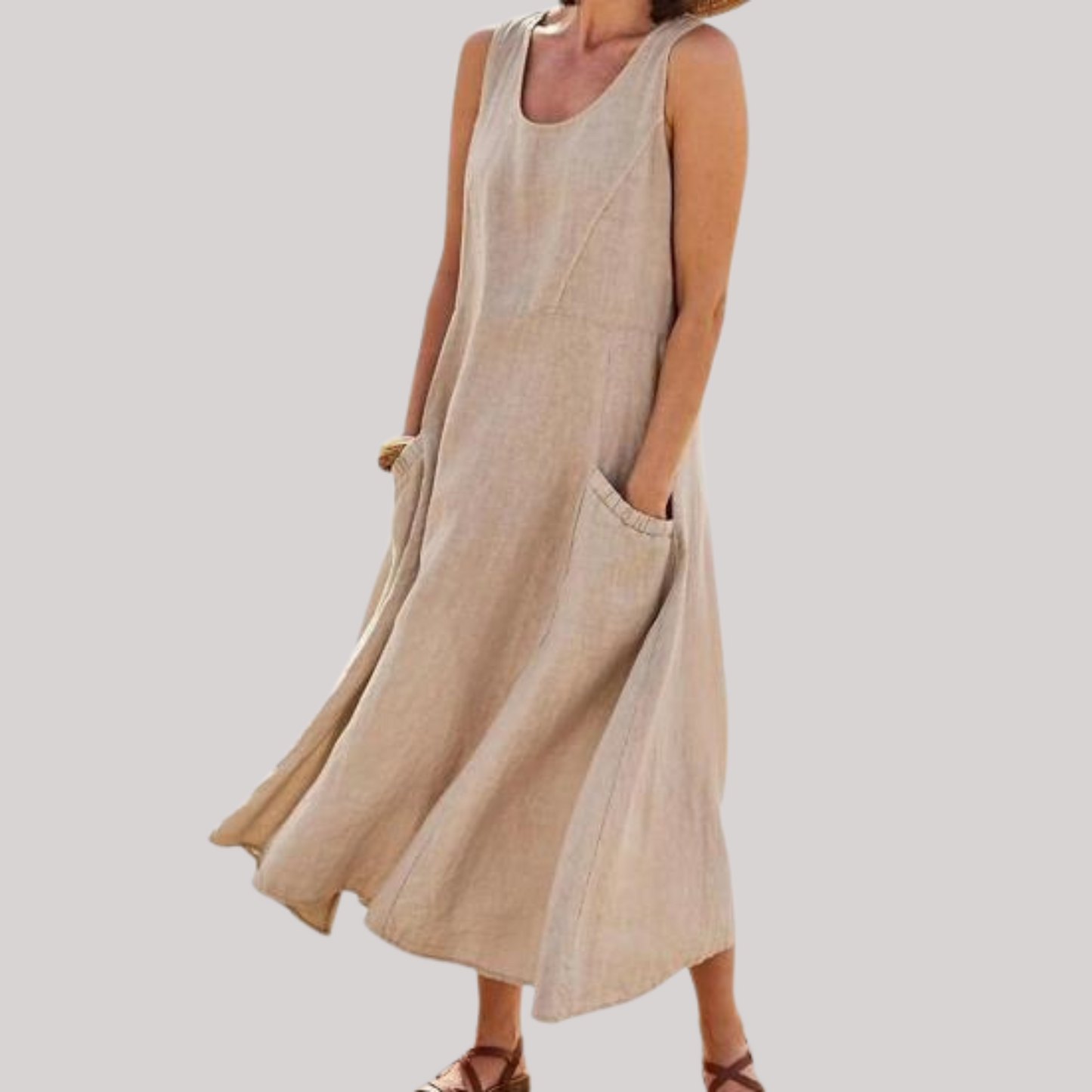 Jolie – Ärmelloses Midikleid aus Baumwollleinen