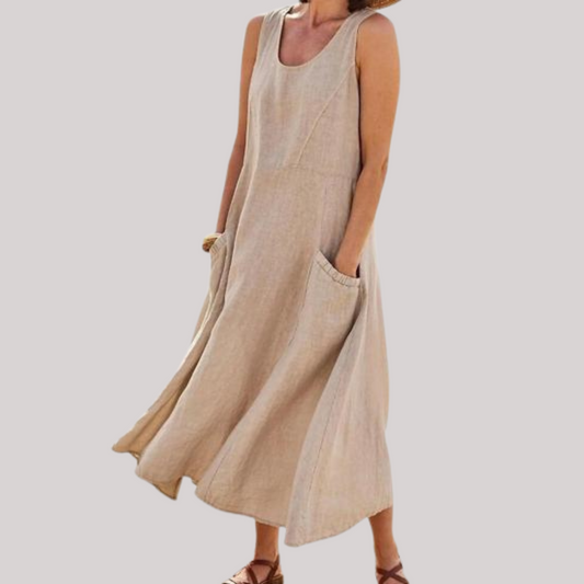 Jolie – Ärmelloses Midikleid aus Baumwollleinen