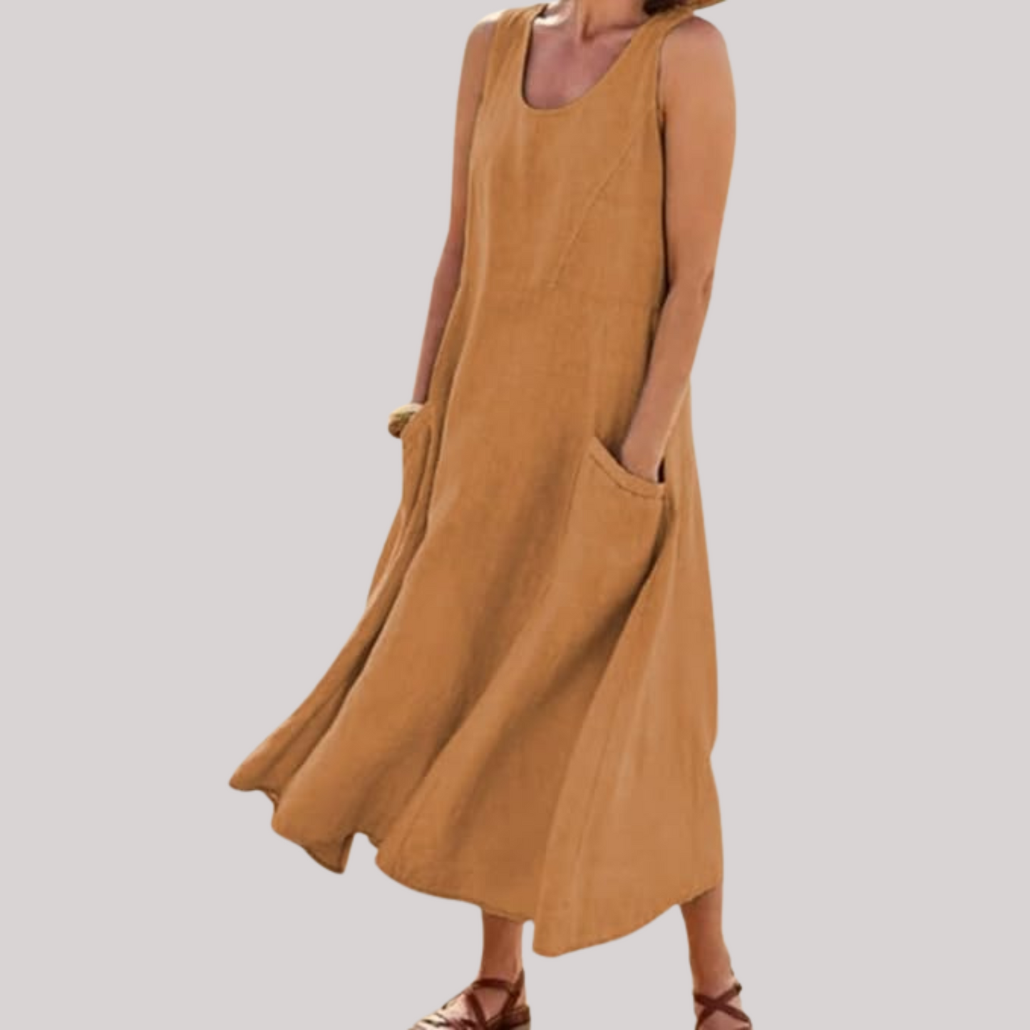 Jolie – Ärmelloses Midikleid aus Baumwollleinen