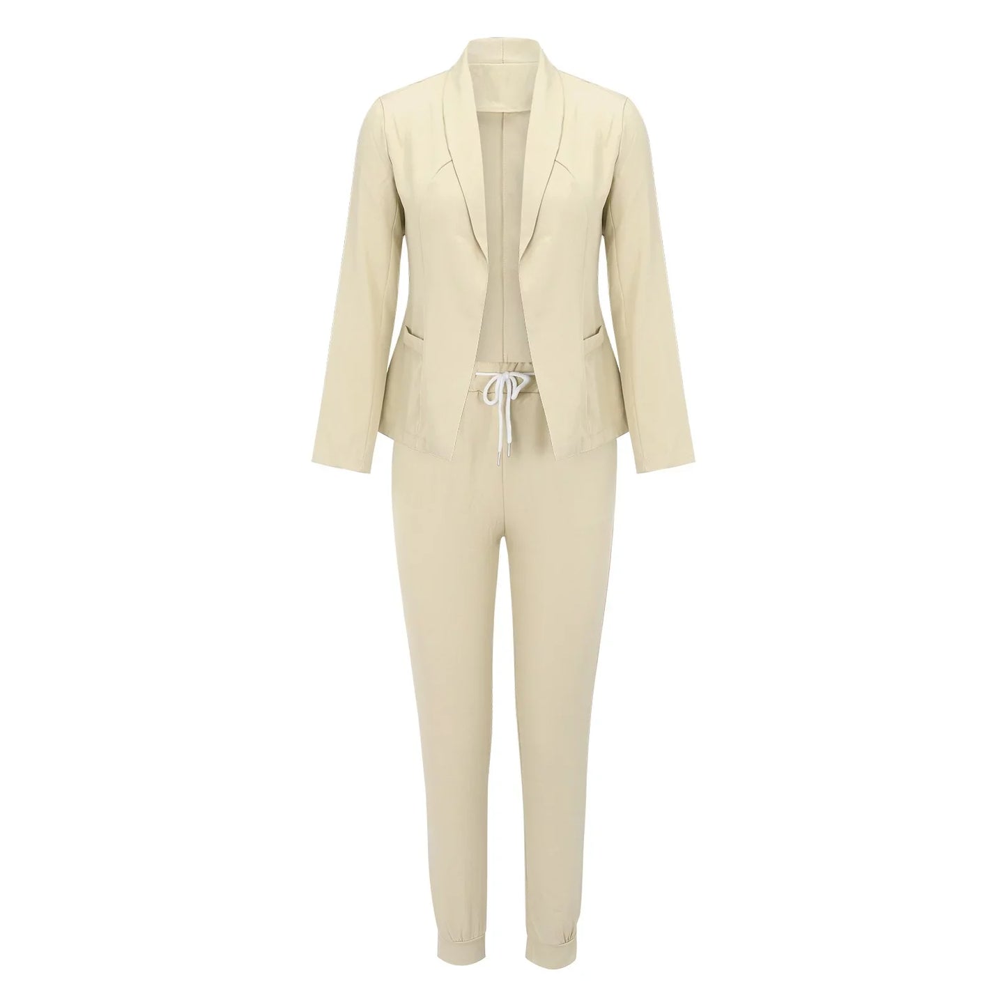 Sets Damen Einteiler Anzug Elegant Mit Bindegürtel Langarm