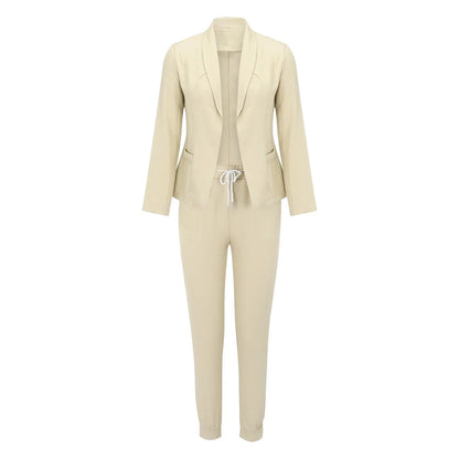 Sets Damen Einteiler Anzug Elegant Mit Bindegürtel Langarm